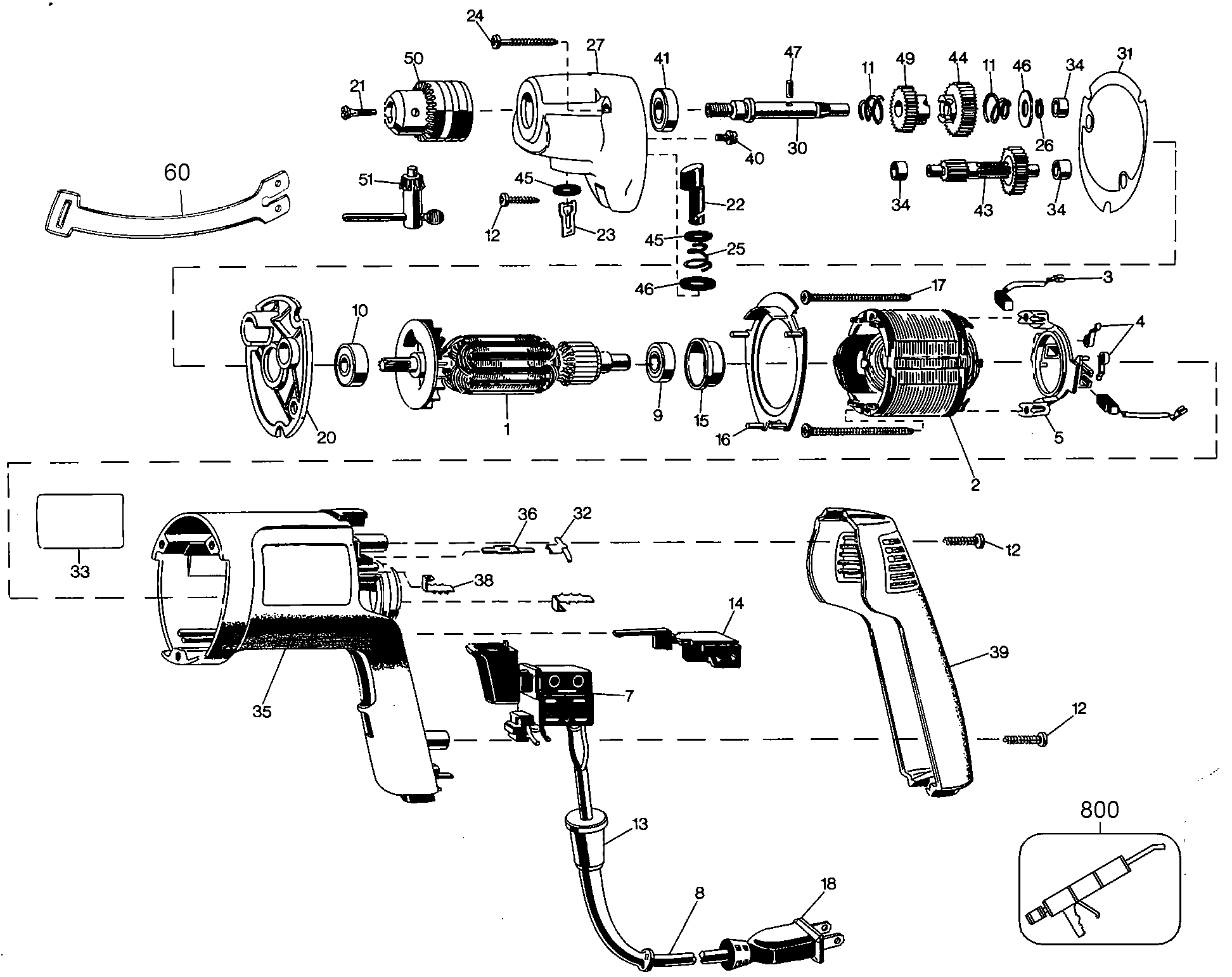 Page A Diagram and Parts List for 1170-BDK 101 Black and Decker Electric Drill